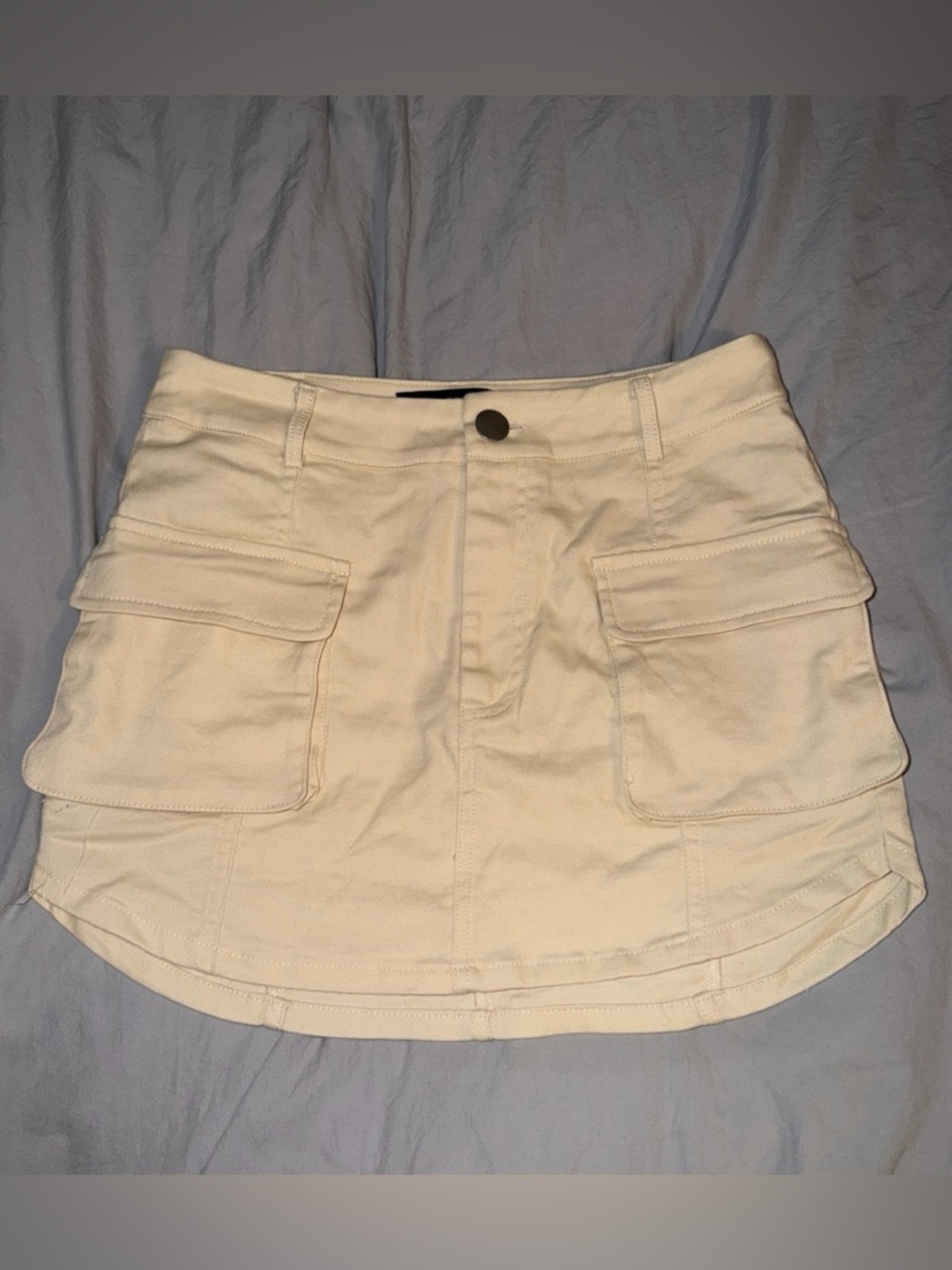 Cream Cargo Mini Skirt with Front Patch Pockets